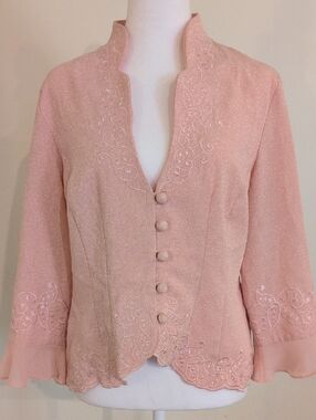 Danny & Nicole Blush Pink Embroidered Button-Front Jacket Blazer Size 10